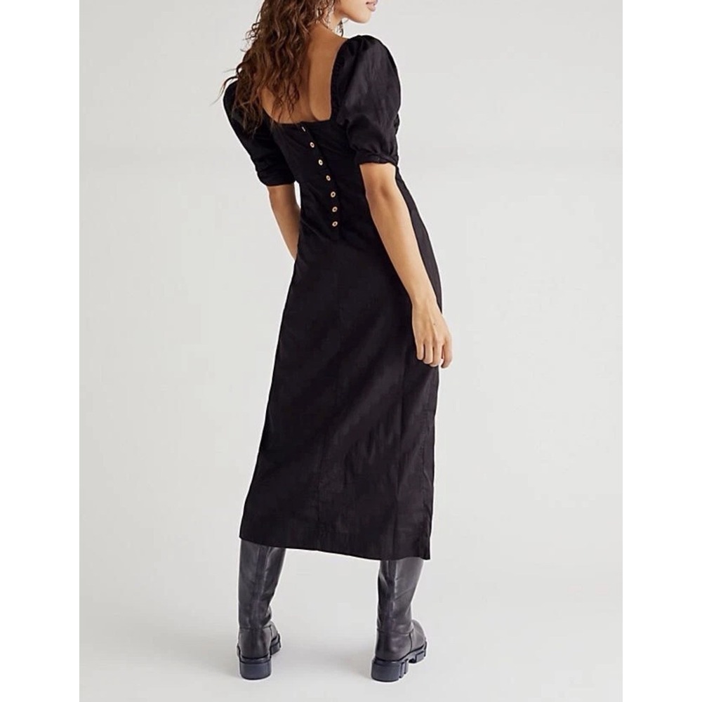 FREE PEOPLE Sz Small LOOKING STUNNING MIDI DRESS IN BLACK Rushed High Slit - Picture 2 of 9